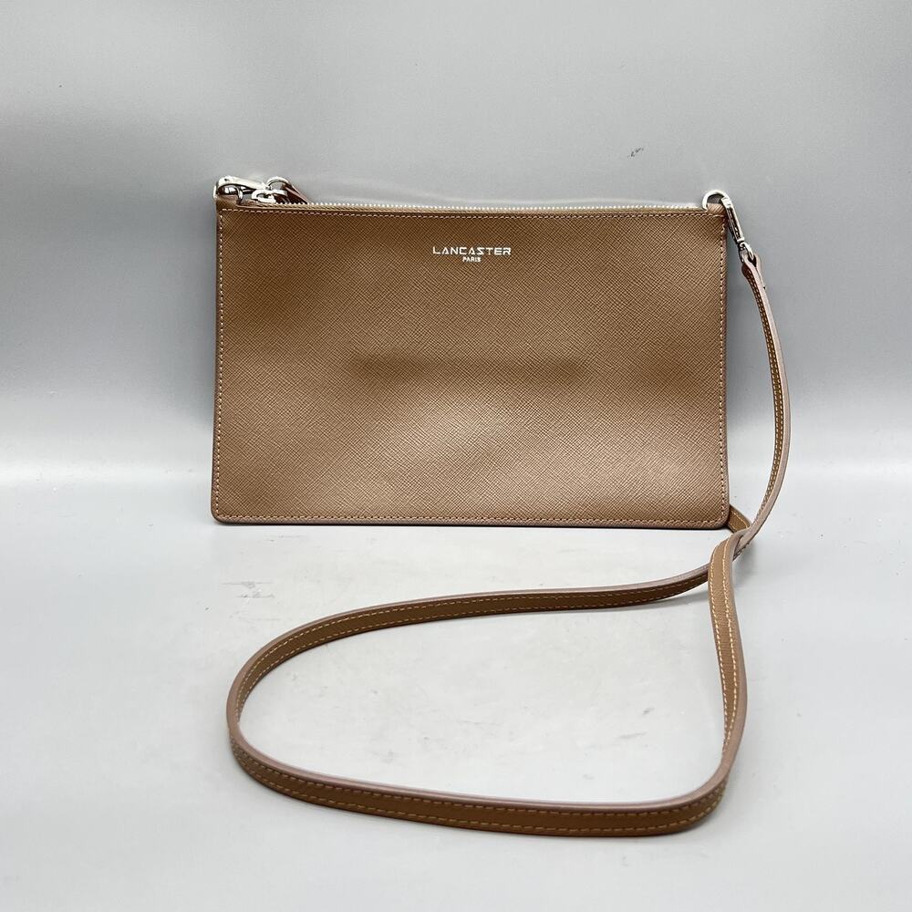 Lancaster Bag Womens Size Medium Brown Leather Zip Crossbody Purse Clutch